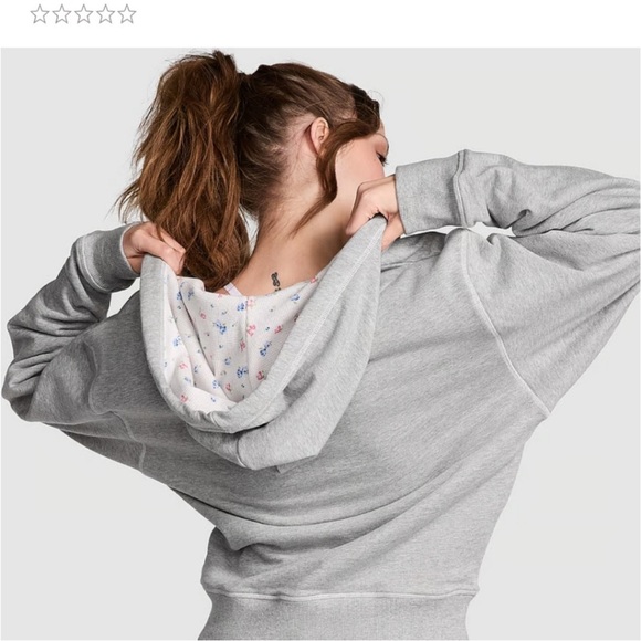 Frankie's Bikinis Gray Hoodie with Floral Accents XS/S - Picture 3 of 8